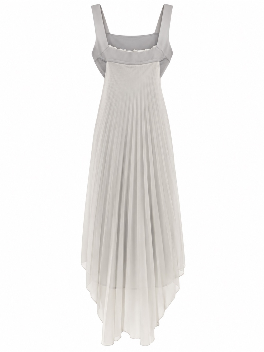 Pleated Maxi Dress with Asymmetric Hem in Light Gray
